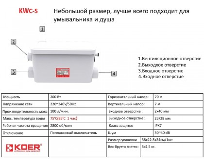 Установка ﻿каналізаційна KOER KWC-S 200 Вт