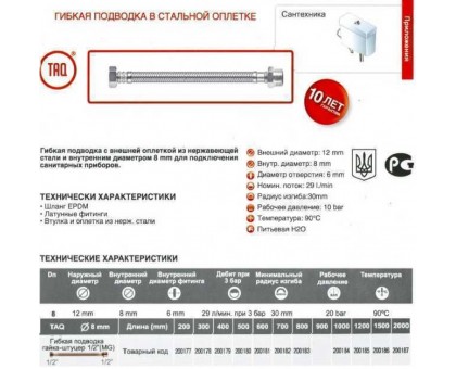 Шланг водяной TUCAI 1/2"x1/2" НВ 0,7м TAQ