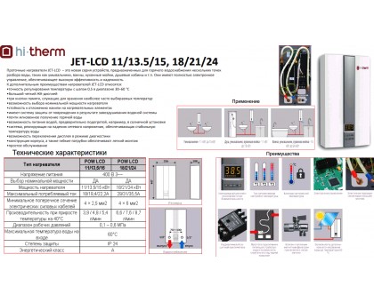 Водонагреватель проточный электрический Hi-therm JET-LCD 11/13.5/15 кВт