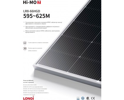 Солнечная двусторонняя панель Longi LR8-66GHD 610 W