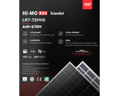Солнечная панель LONGi LR7-72HVD-645 645 Вт Hi-MO X10 Bifacial