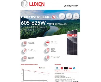 Панель ﻿солнечная Luxen LNDT-625ND Bifacial N-type 625Вт