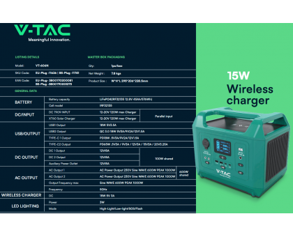 Портативная зарядная станция V-TAC Power Station VT-606N 600Вт